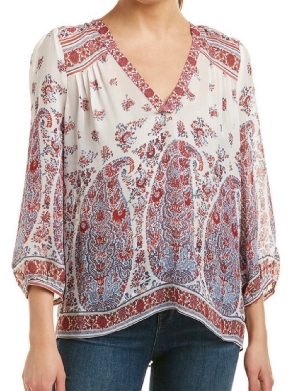 Joie Fraizer Paisley Silk Boho pullover  V-neck Top Size S